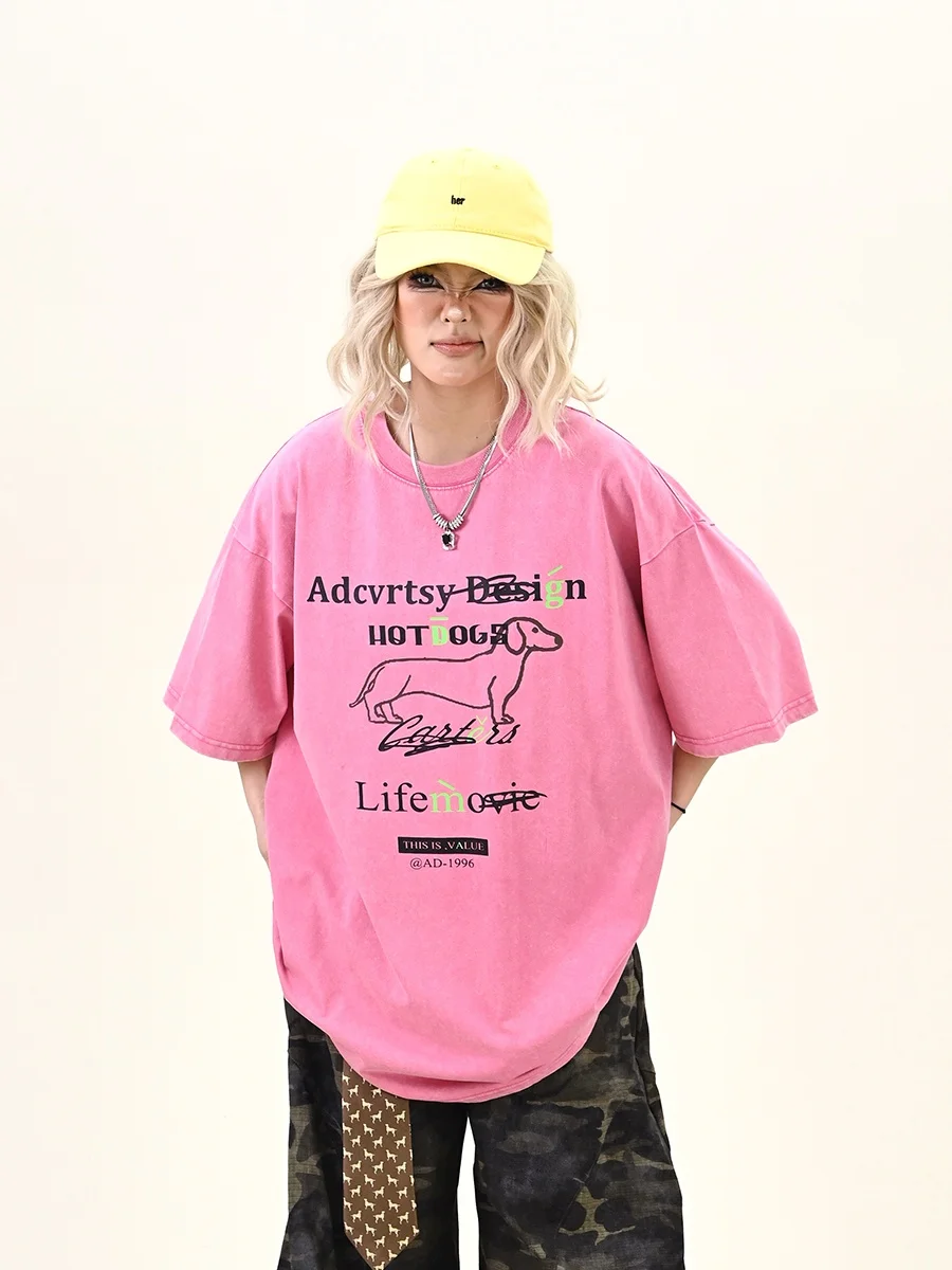 Pink Dog Letter ort Sve T-irt Women's Summer New Loose American Street Sle Top Faion round Ne Casual Fit T-irt
Pink Dog Letter ort Sve T-irt Women's Summer New Loose American Street Sle Top Faion round Ne Casual Fit T-irt