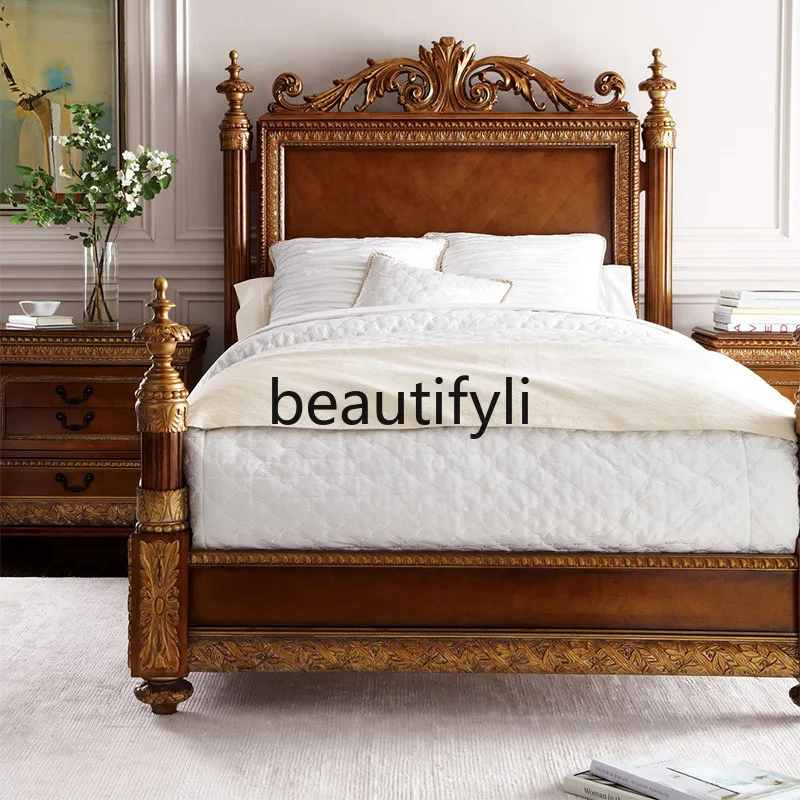 American Retro Solid Wood High-End Oak Bed Simple French Master Bedroom Retro Double Bed
American Retro Solid Wood High-End Oak Bed Simple French Master Bedroom Retro Double Bed