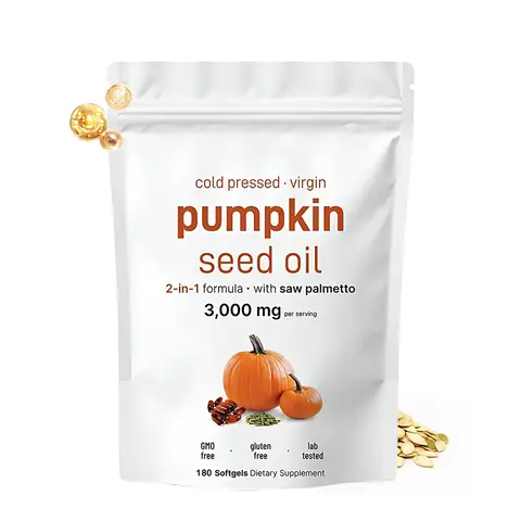 Pumpkin Seed Oil with Saw Palmetto, Cold Pressed, Pure Virgin Oil, Essential Fatty Acids, & Phytosterols，Non-GMO