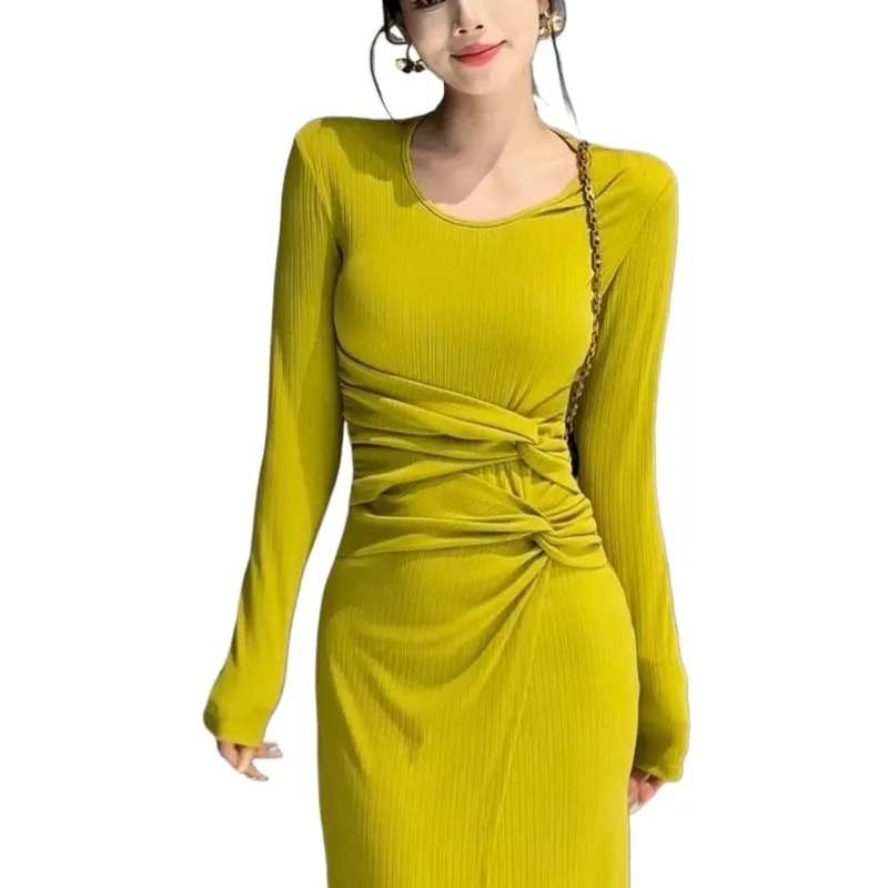 French New Elegant Fashion Waist Design Sense of Temperament Show High Thin High Waist Solid Color Long-sleeved Dress Women
French New Elegant Fashion Waist Design Sense of Temperament Show High Thin High Waist Solid Color Long-sleeved Dress Women