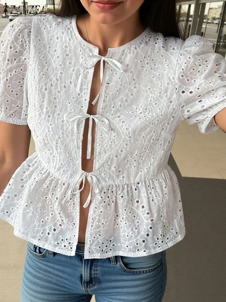 ZANZEA Women Fashion Blouse Elegant Lace-Up Tunics Tops Casual Loose Short Sleeve Blusas 2025 Summer Embroidery Pleats Shirts
ZANZEA Women Fashion Blouse Elegant Lace-Up Tunics Tops Casual Loose Short Sleeve Blusas 2025 Summer Embroidery Pleats Shirts