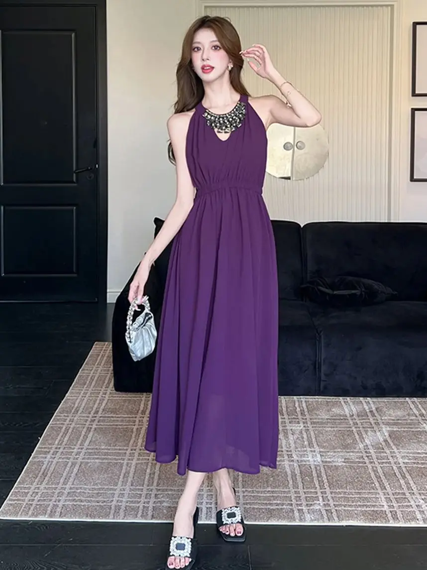 Solid Slimming Summer Dresses For Women O-neck Sleeveless Diamonds High Waist Temperament Dress Female Fashion New
Solid Slimming Summer Dresses For Women O-neck Sleeveless Diamonds High Waist Temperament Dress Female Fashion New