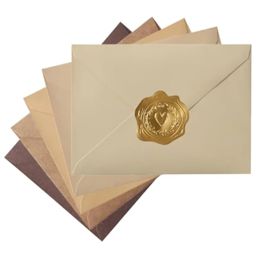 50 Pack Colored A7 Invitation Envelopes 5x7 Brown, 5 1/4 x 7 1/4 in 5 Colors Envelopes with Gold Stickers For Cards and Invitat
50 Pack Colored A7 Invitation Envelopes 5x7 Brown, 5 1/4 x 7 1/4 in 5 Colors Envelopes with Gold Stickers For Cards and Invitat