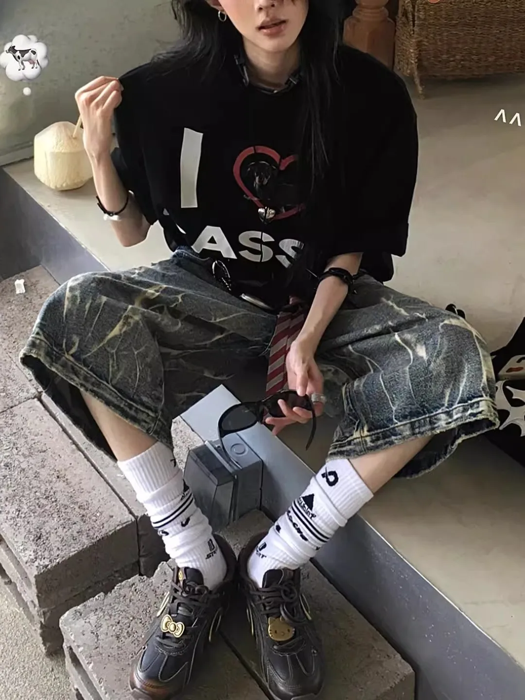 Джинсы с рисунком молнии в американском стиле ретро orts ex Summer High Street Cool, свободные прямые брюки с широкими штанинами и семью дюймов 
Джинсы с рисунком молнии в американском стиле ретро orts ex Summer High Street Cool, свободные прямые брюки с широкими штанинами и семью дюймов