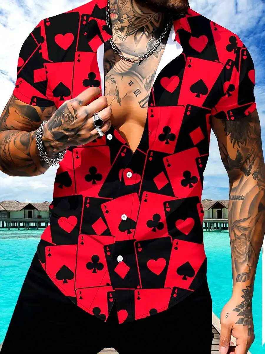 Mens Poker Card Print Short Sleeve Shirt - Polyester, Turn Collar, Regular Fit
Mens Poker Card Print Short Sleeve Shirt - Polyester, Turn Collar, Regular Fit
