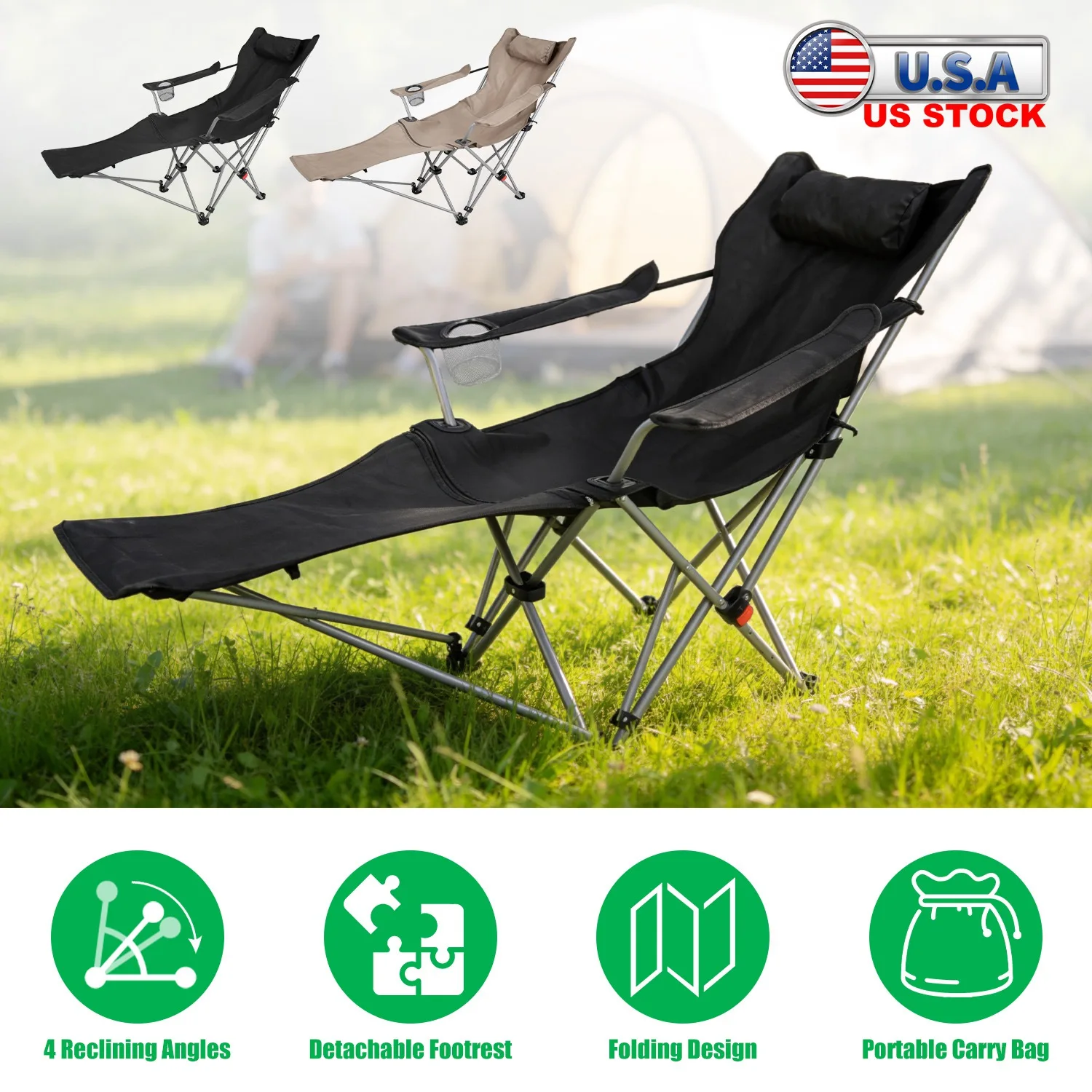 US Stock Reclining Camping Chair with Detachable Footrest Heavy Duty Portable Folding Lawn Lounge Chair for Outdoor Beach Camp
US Stock Reclining Camping Chair with Detachable Footrest Heavy Duty Portable Folding Lawn Lounge Chair for Outdoor Beach Camp