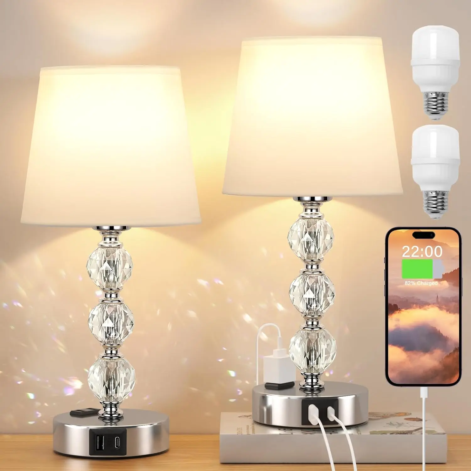 Crystal Table Lamp Set of 2 with USB Ports, Touch Control, Modern Design for Bedroom Living Room
Crystal Table Lamp Set of 2 with USB Ports, Touch Control, Modern Design for Bedroom Living Room