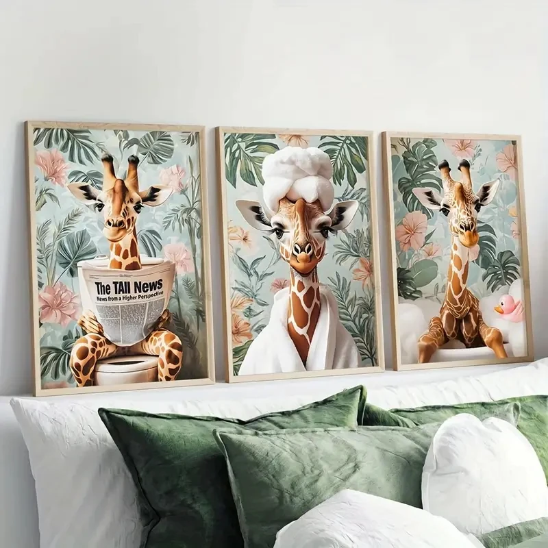 3pcs/Set Giraffe Bathroom Wall Art Canvas Prints, Jungle Toilet Posters, Plant and Animal Art, Home and Room Decorations
3pcs/Set Giraffe Bathroom Wall Art Canvas Prints, Jungle Toilet Posters, Plant and Animal Art, Home and Room Decorations