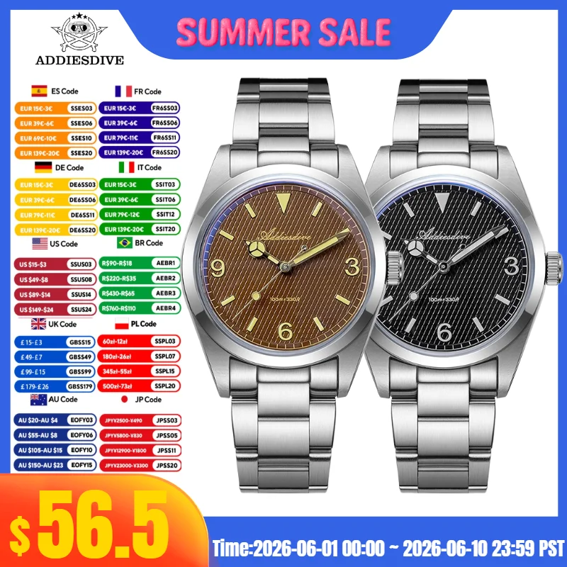 ADDIESDIVE Watch For Men AD2096 reloj hombre 316L Stainless Steel Luminous 10Bar Waterproof Bubble Mirror Glass Quartz Watch
ADDIESDIVE Watch For Men AD2096 reloj hombre 316L Stainless Steel Luminous 10Bar Waterproof Bubble Mirror Glass Quartz Watch