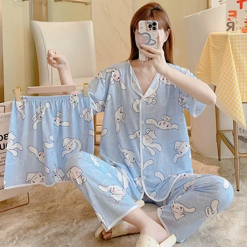 Sanrio hello kitty Summer Short Sleeve Pants Pajamas kuromi Spring Cute Cardigan Ladies Home Clothes Shorts sleepwear
Sanrio hello kitty Summer Short Sleeve Pants Pajamas kuromi Spring Cute Cardigan Ladies Home Clothes Shorts sleepwear
