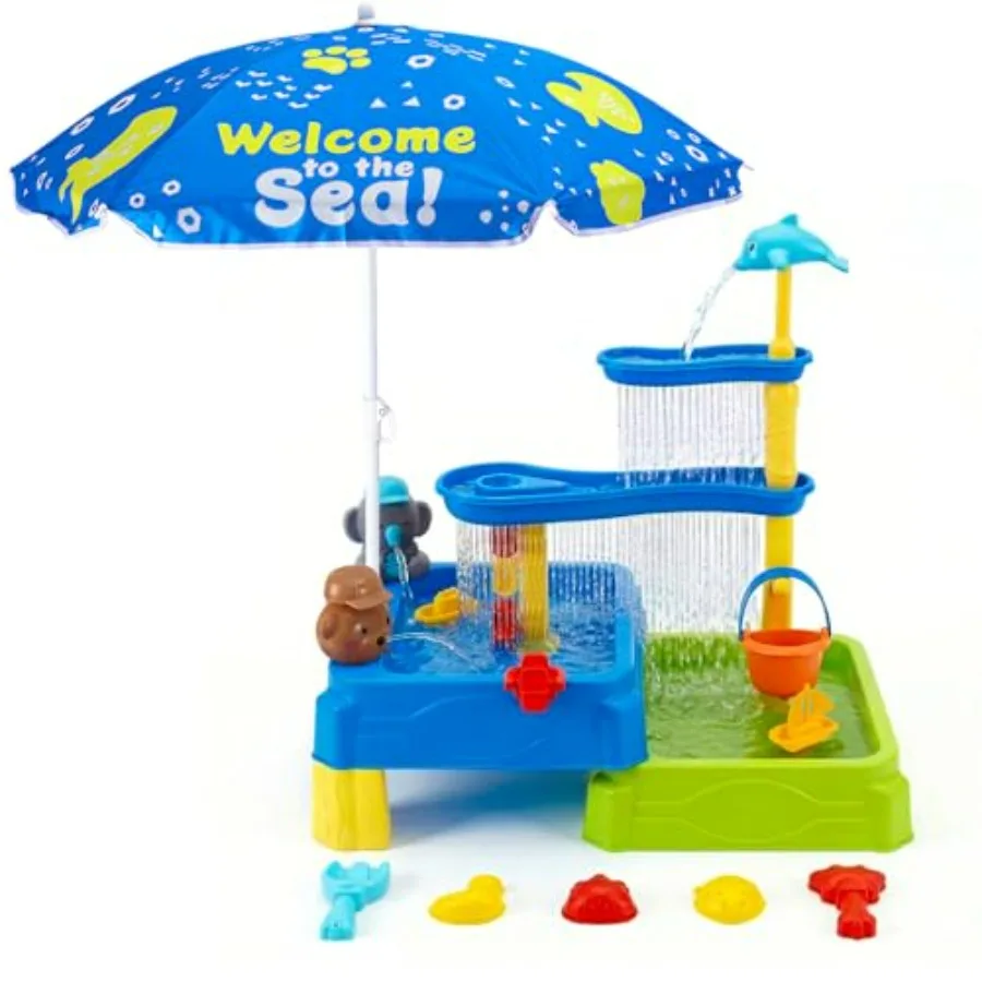 Outdoor water table for toddlers 3-5, BPA-free plastic in blue and yellow, splash pond with rain shower and umbrella, 16-piece
Outdoor water table for toddlers 3-5, BPA-free plastic in blue and yellow, splash pond with rain shower and umbrella, 16-piece