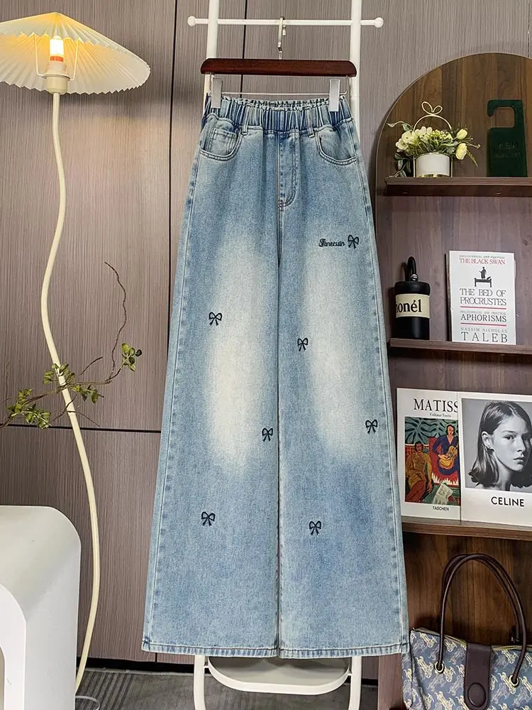 Джинсы High Street для женщин, осень 2022, Новое поступление, высокая эластичная талия, бант, вышивка, широкие свободные джинсы, женские брюки
Джинсы High Street для женщин, осень 2022, Новое поступление, высокая эластичная талия, бант, вышивка, широкие свободные джинсы, женские брюки