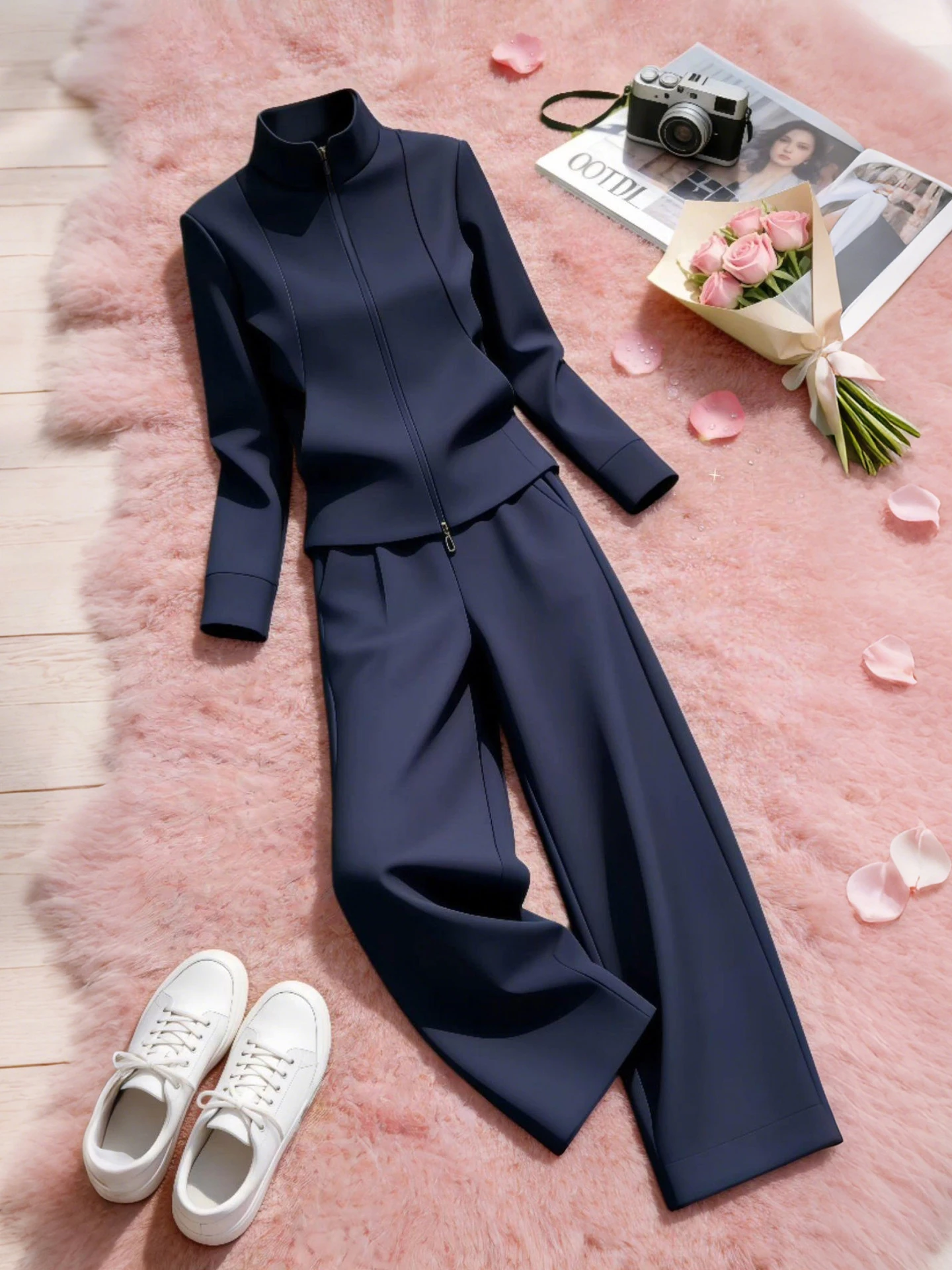 Elegant Lady's Long Sleeve Stand Collar Top Wide Leg Pants Two Piece Set Spring Autumn High Quality Fashionable Business Wear
Elegant Lady's Long Sleeve Stand Collar Top Wide Leg Pants Two Piece Set Spring Autumn High Quality Fashionable Business Wear