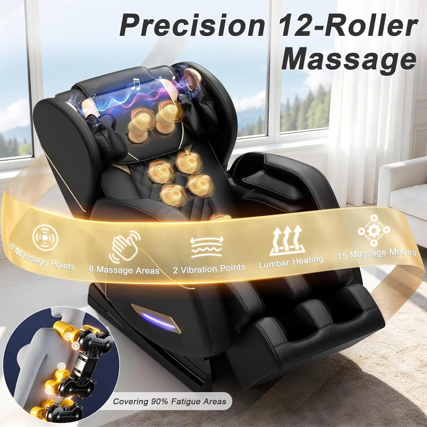 Zero Gravity Full Body Massage Chair with Heat, 12 Rollers, Foot & Airbag Massage, Bluetooth Speaker
Zero Gravity Full Body Massage Chair with Heat, 12 Rollers, Foot & Airbag Massage, Bluetooth Speaker