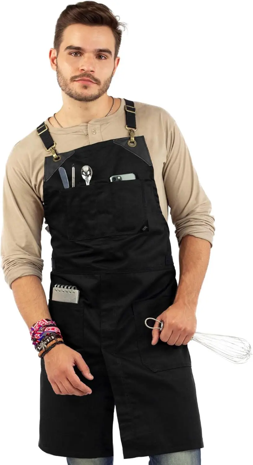 Cross-Back Deep Black Apron - Durable Twill with Leather Reinforcement and Split-Leg - Adjustable for Men and Women - Pro Chef,
Cross-Back Deep Black Apron - Durable Twill with Leather Reinforcement and Split-Leg - Adjustable for Men and Women - Pro Chef,