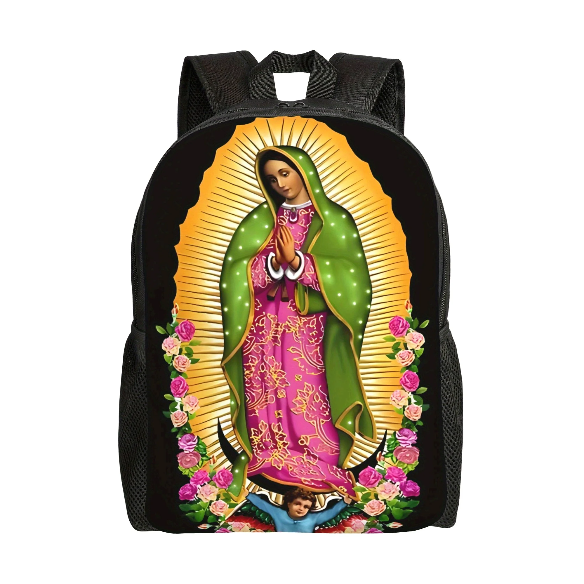 Our Lady of Guadalupe Backpack - Vibrant Religious Design with Floral Accents, Black, Perfect for College Camping
Our Lady of Guadalupe Backpack - Vibrant Religious Design with Floral Accents, Black, Perfect for College Camping