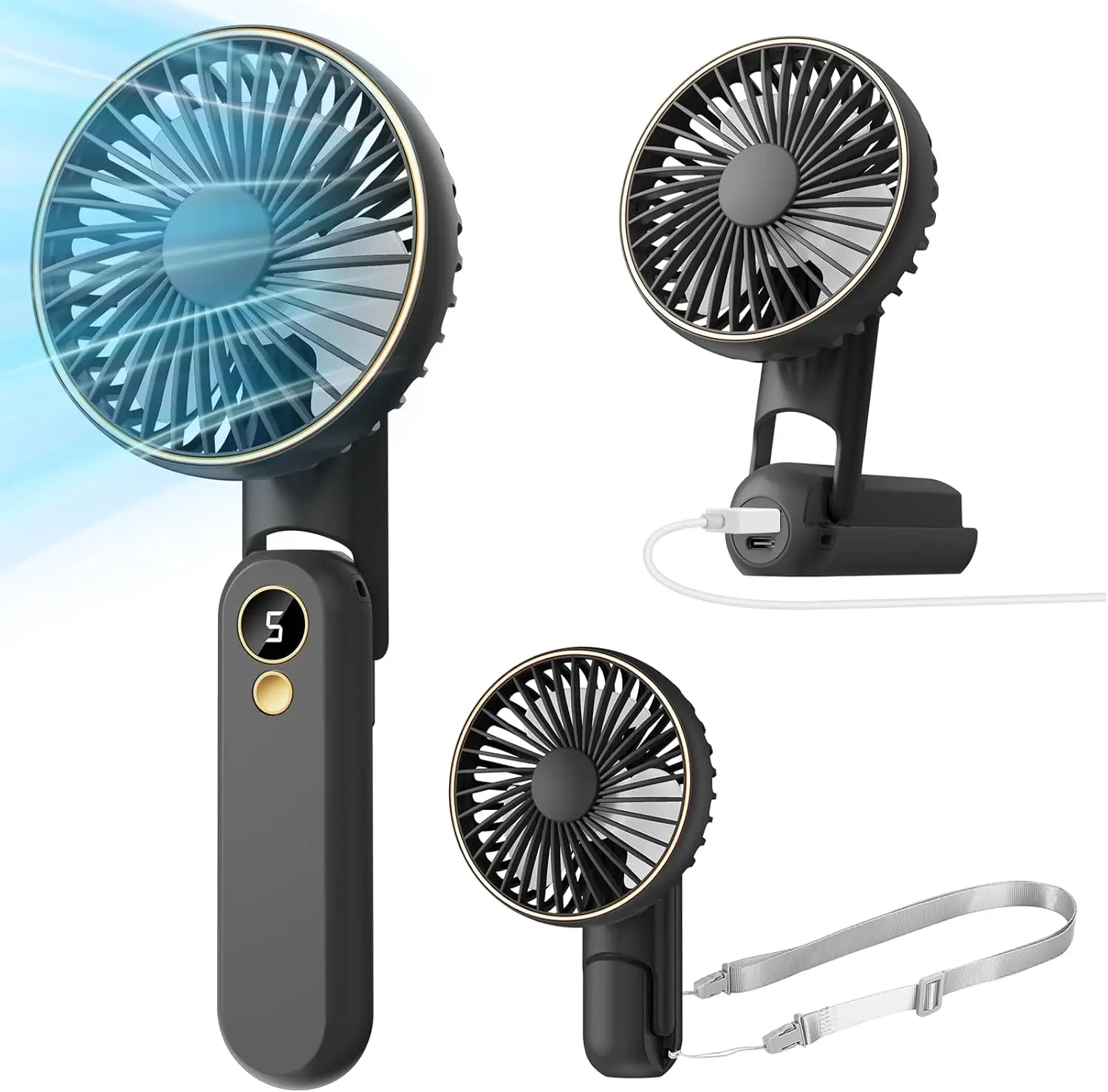 Portable Handheld Fan, 180° Foldable, USB Rechargeable, 5 Speeds, LED Display, Up to 15H, Black
Portable Handheld Fan, 180° Foldable, USB Rechargeable, 5 Speeds, LED Display, Up to 15H, Black