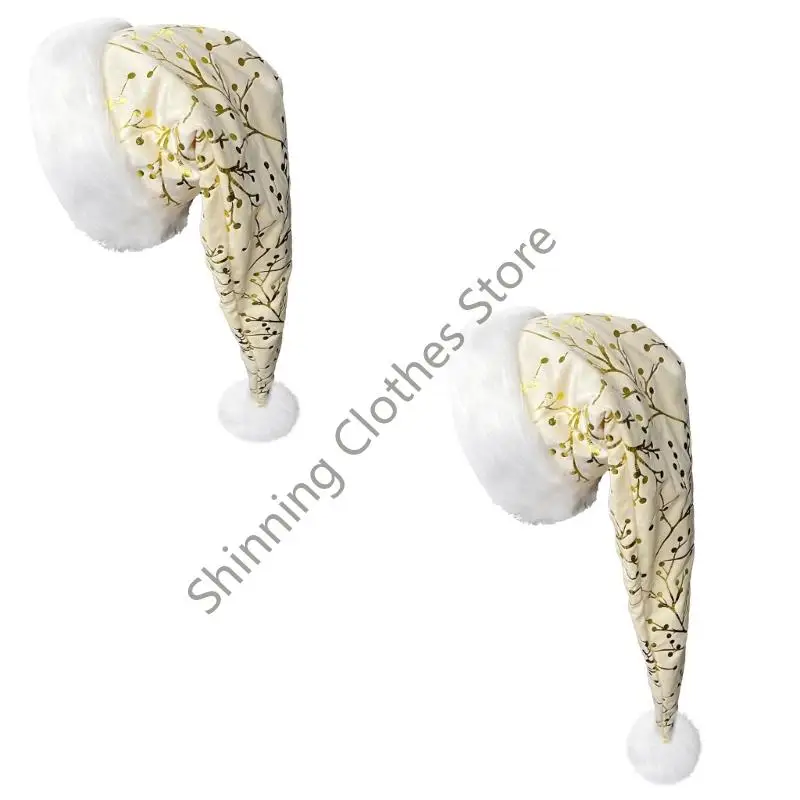 M68A Elegant Golden Branch Christmas Hats Plush Trim Warm Unisex Santa Cap For Holiday
M68A Elegant Golden Branch Christmas Hats Plush Trim Warm Unisex Santa Cap For Holiday
