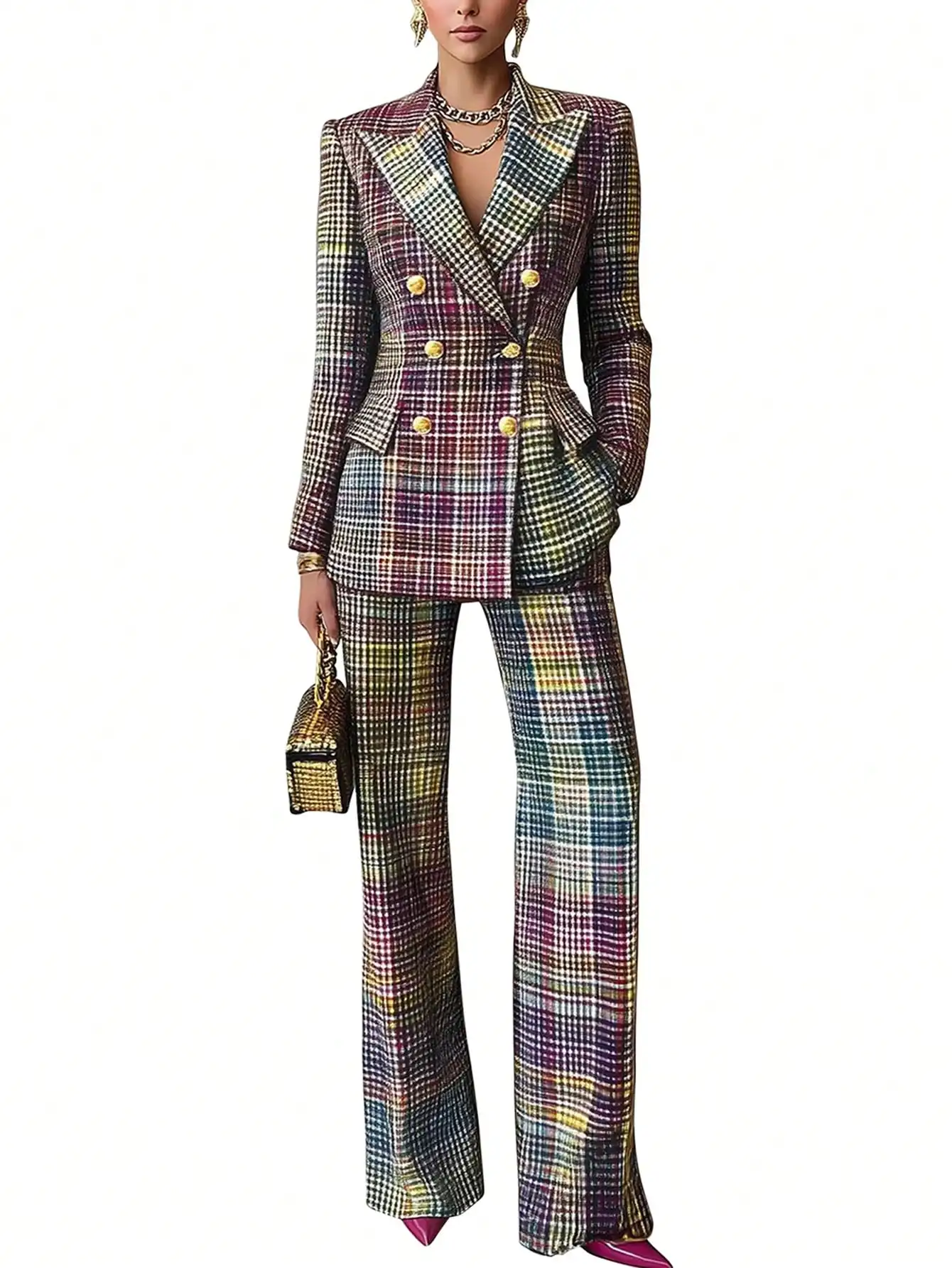 Plaid Double Breasted Pant Suit For Women Casual Office Spring
Plaid Double Breasted Pant Suit For Women Casual Office Spring