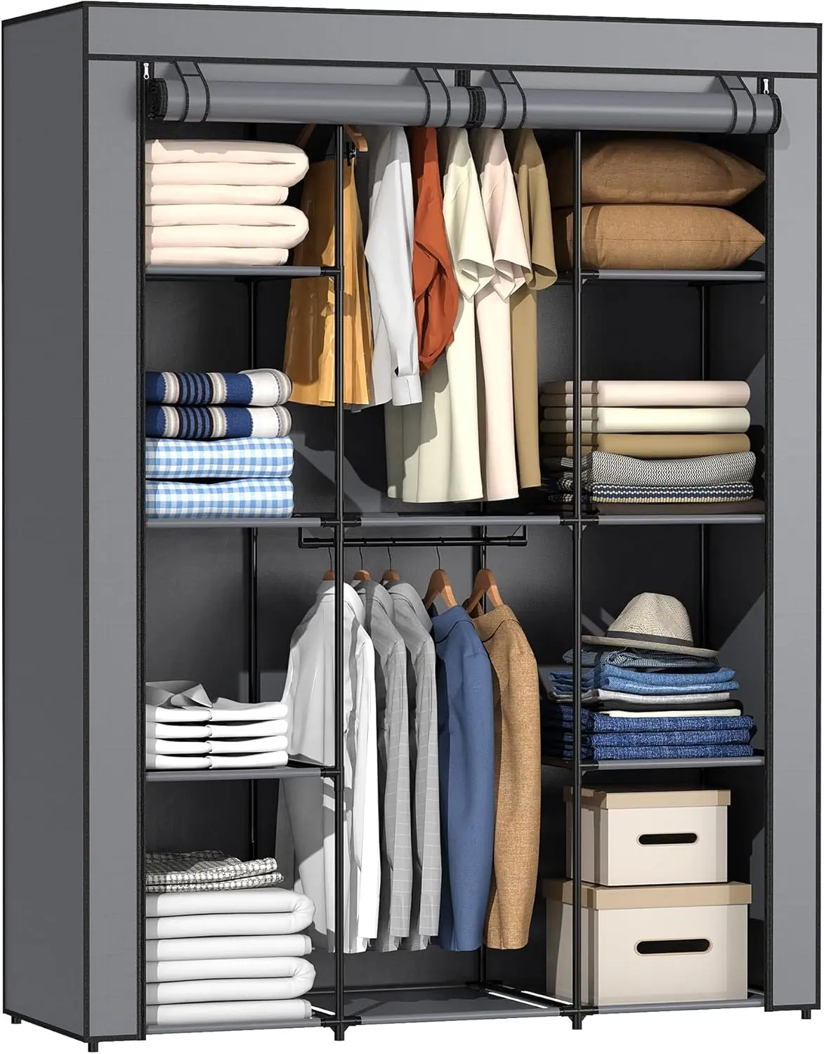 Portable Wardrobe with 10 Shelves and 2 Rods, Non-Woven Fabric, 52.4 x 18.1 x 66.6 Inches, Gray Closet Organizer for Bedroom
Portable Wardrobe with 10 Shelves and 2 Rods, Non-Woven Fabric, 52.4 x 18.1 x 66.6 Inches, Gray Closet Organizer for Bedroom