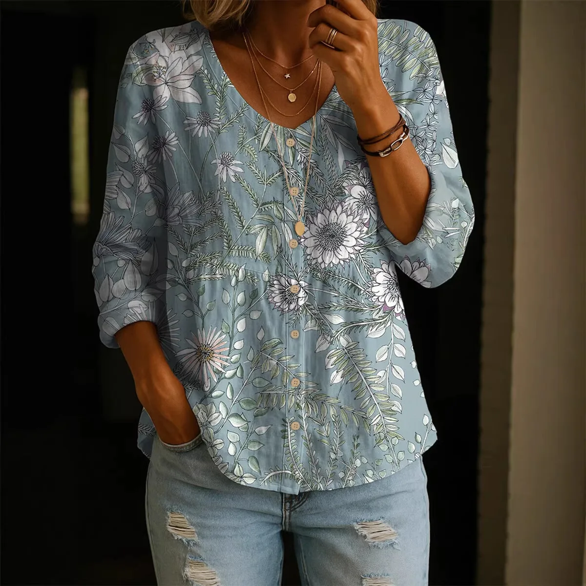 2026 New Women 3D Floral Printed Blouse Casual Loose V Neck 3/4 Sleeve Single Breasted Shirt For Daily Wear Tops Female Clothing
2026 New Women 3D Floral Printed Blouse Casual Loose V Neck 3/4 Sleeve Single Breasted Shirt For Daily Wear Tops Female Clothing