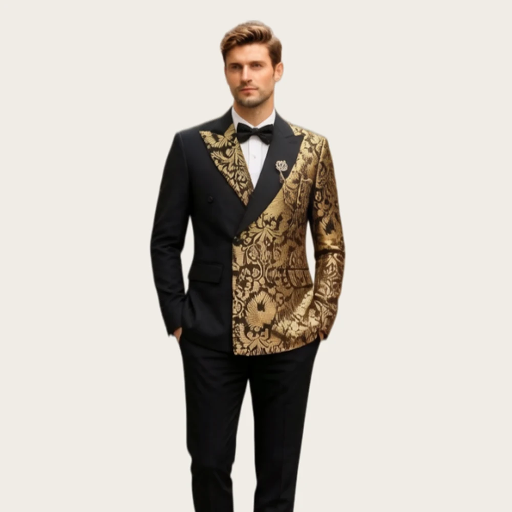 Mophiel Men's Suit Suit 2pcs Gold Jacquard Tuxedo Double Breasted Jacket Pants Tailored Blazer for Wedding Grooms Banquet Party
Mophiel Men's Suit Suit 2pcs Gold Jacquard Tuxedo Double Breasted Jacket Pants Tailored Blazer for Wedding Grooms Banquet Party