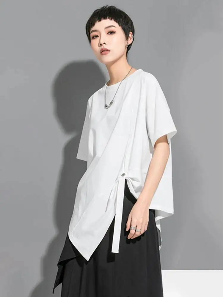 Женская белая футболка с нерегулярными складками больших размеров, повседневная, с круглым вырезом, коротким рукавом, модная, весна-лето
Женская белая футболка с нерегулярными складками больших размеров, повседневная, с круглым вырезом, коротким рукавом, модная, весна-лето