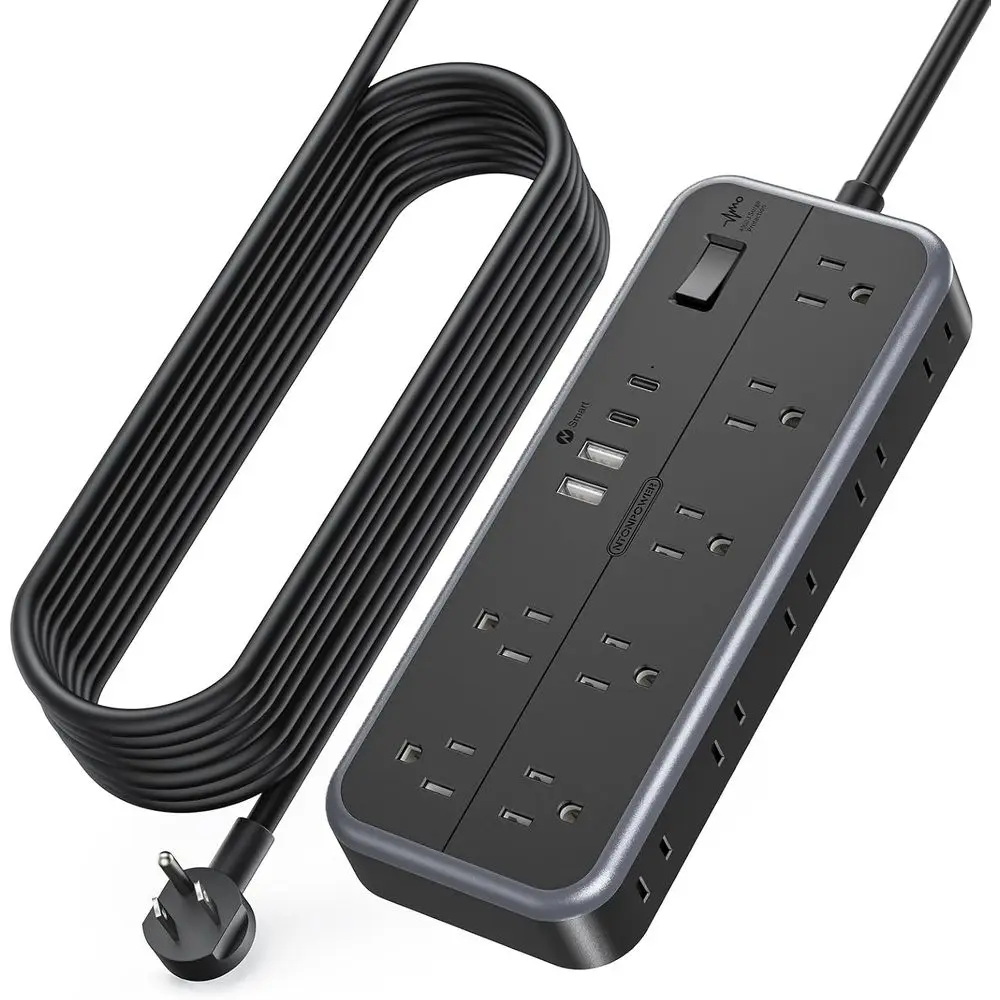 25-Foot Extension Cord with 10 Widely Spaced Outlets, 4 USB Ports (2 USB-C), Ultra-Thin Flat Plug for Home or Office Use
25-Foot Extension Cord with 10 Widely Spaced Outlets, 4 USB Ports (2 USB-C), Ultra-Thin Flat Plug for Home or Office Use