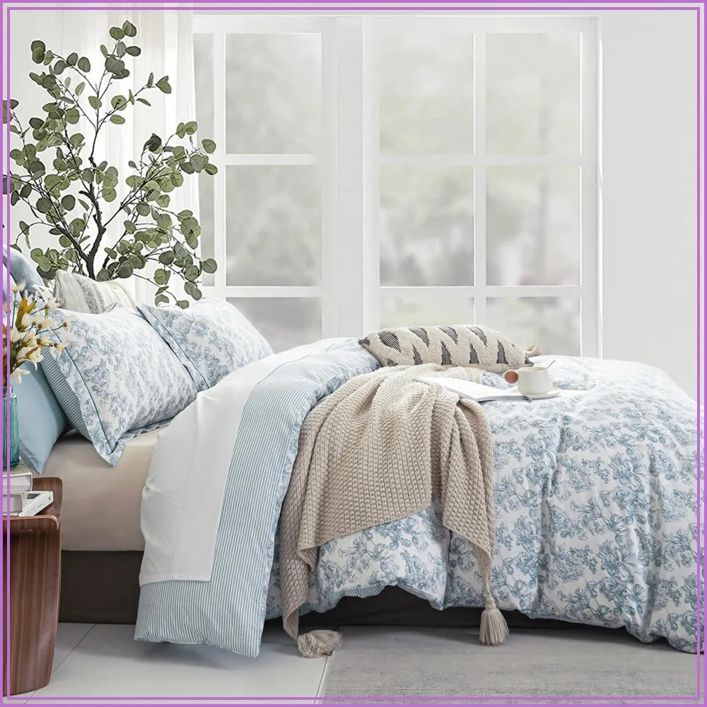 Vintage Floral Duvet Cover Queen 3PC - 100% Cotton, Reversible Blue/White Striped, Button Closure
Vintage Floral Duvet Cover Queen 3PC - 100% Cotton, Reversible Blue/White Striped, Button Closure