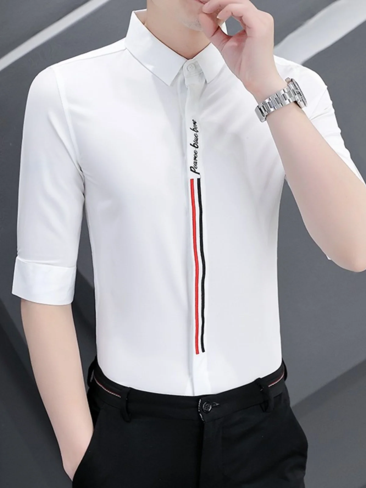Summer Men's irt f Sve Casual Sli Barber Faion Busin Casual White irt Slim Fit Polyester Fiber Stripe Pattern
Summer Men's irt f Sve Casual Sli Barber Faion Busin Casual White irt Slim Fit Polyester Fiber Stripe Pattern