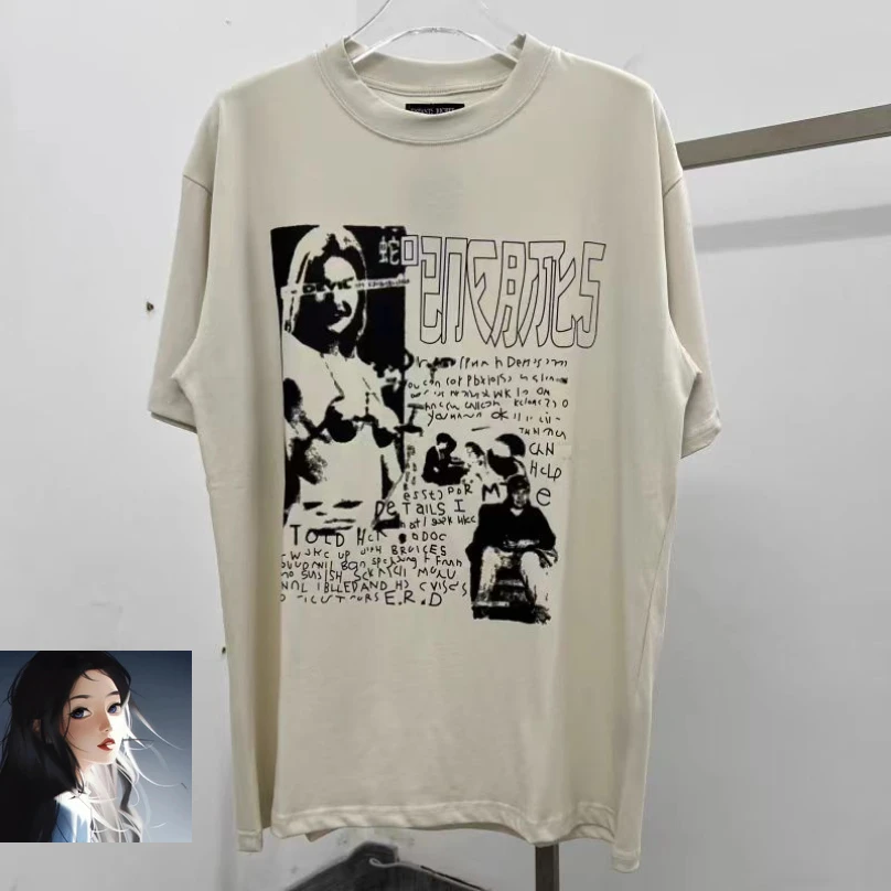 Hip Hop Female Portrait Print ERD Scribble Text Patttern T-Shirt Men Women High Quality Apricot Casual Loose T Shirt
Hip Hop Female Portrait Print ERD Scribble Text Patttern T-Shirt Men Women High Quality Apricot Casual Loose T Shirt