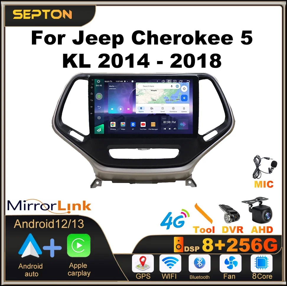 SEPTON Car Audio Stereo Radio Smart Car Systems for Jeep Cherokee 5 KL 2014 - 2018 Wireless Android Auto CarPlay Multimedia GPS
SEPTON Car Audio Stereo Radio Smart Car Systems for Jeep Cherokee 5 KL 2014 - 2018 Wireless Android Auto CarPlay Multimedia GPS