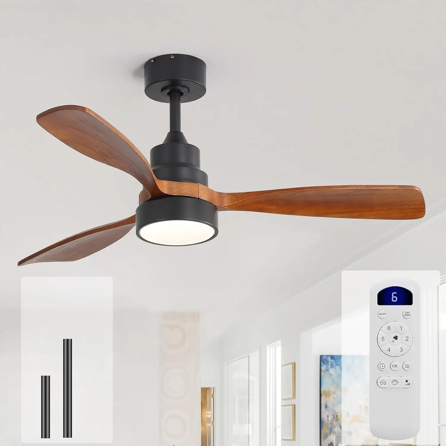 48-Inch Ceiling Fan with Light and Remote - Modern Flush Mount and Downrod Mount, Silent DC Motor, Timer, Suitable for Bedroom, Living Room, Indoor, Outdoor, Farmhouse, Patio - Black and Walnut
48-Inch Ceiling Fan with Light and Remote - Modern Flush Mount and Downrod Mount, Silent DC Motor, Timer, Suitable for Bedroom, Living Room, Indoor, Outdoor, Farmhouse, Patio - Black and Walnut