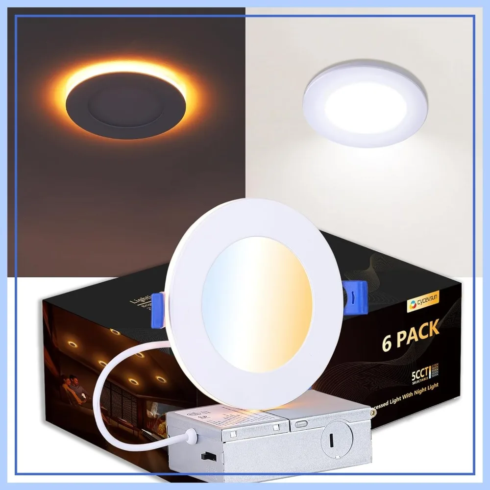 Recessed Lighting 4 Inch with Night Light, Dimmable 5CCT Canless Ultra Thin Wafer Downlight, 9W ETL & Energy Star, 6 Pack
Recessed Lighting 4 Inch with Night Light, Dimmable 5CCT Canless Ultra Thin Wafer Downlight, 9W ETL & Energy Star, 6 Pack