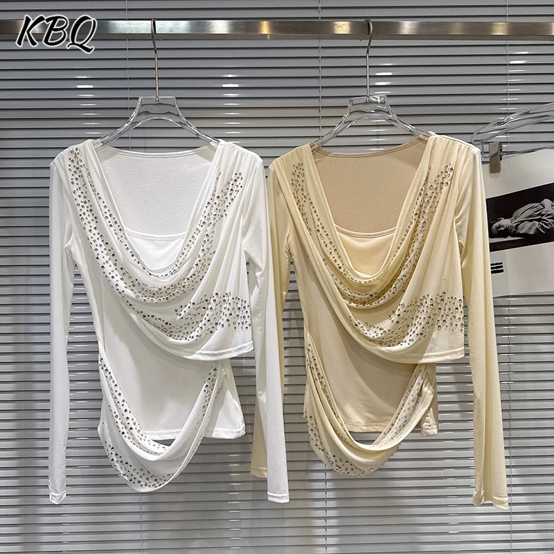 KBQ Solid Spliced Folds Light Luxury Temperament T Shirt for Women U Neck Long Sleeve Patchwork Diamonds Chic Tops Female New
KBQ Solid Spliced Folds Light Luxury Temperament T Shirt for Women U Neck Long Sleeve Patchwork Diamonds Chic Tops Female New