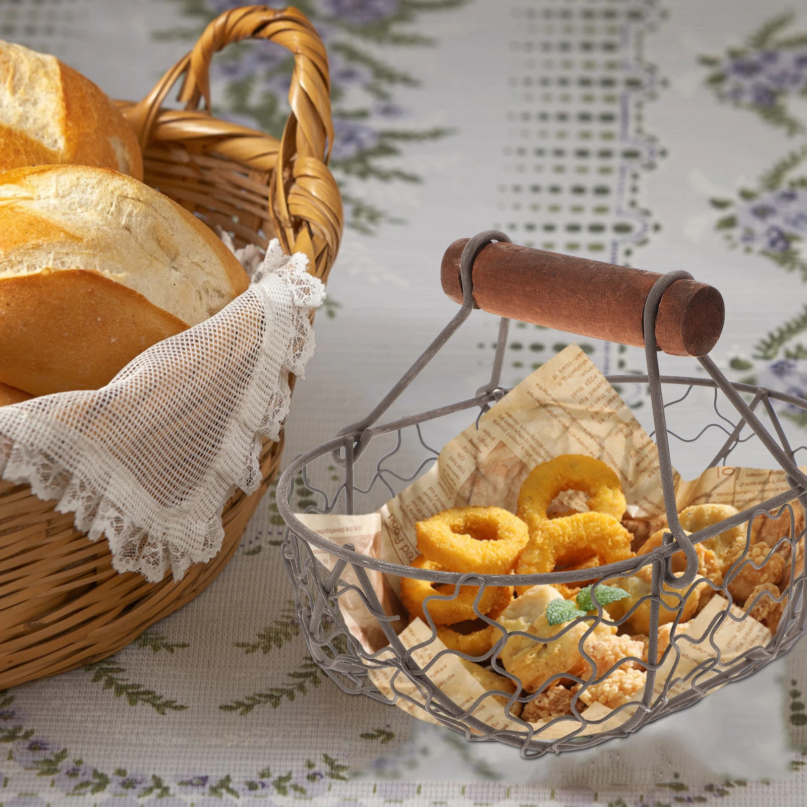 Rustic Iron Wire Fruit Basket Wooden Handle Multifunctional Kitchen Storage Organizer Egg Vegetable Basket for Home Dining Room
Rustic Iron Wire Fruit Basket Wooden Handle Multifunctional Kitchen Storage Organizer Egg Vegetable Basket for Home Dining Room