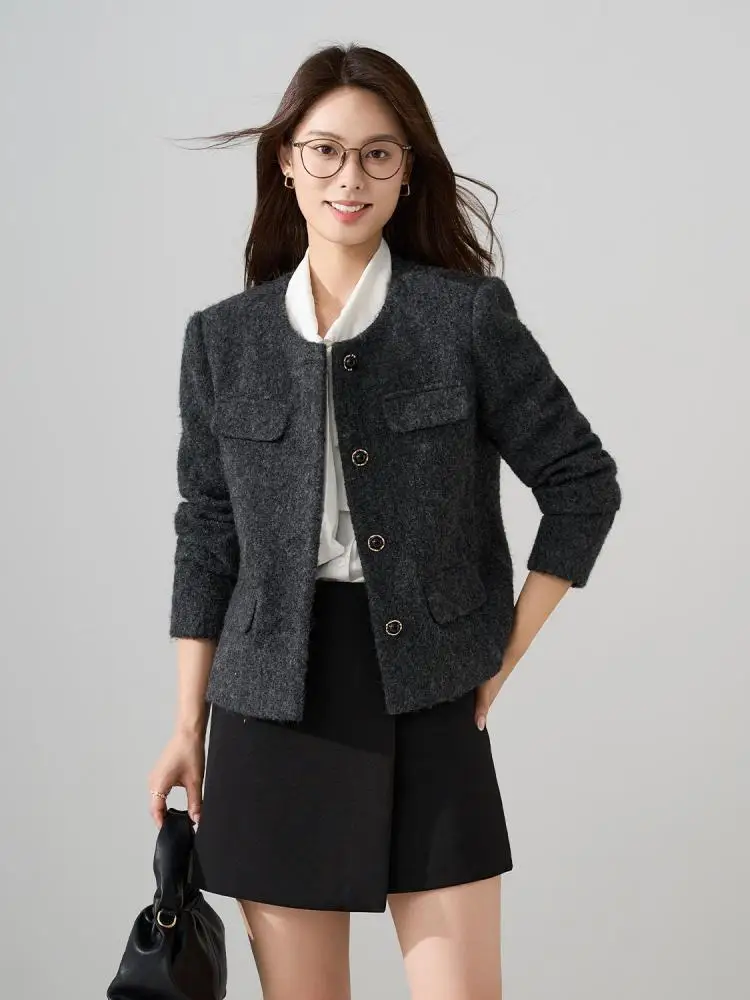 French Vintage Fashion Women Grey Elegant Woolen Coat Autumn Winter Khaki Round Neck Single Breasted Long Sleeve Short Jacket
French Vintage Fashion Women Grey Elegant Woolen Coat Autumn Winter Khaki Round Neck Single Breasted Long Sleeve Short Jacket