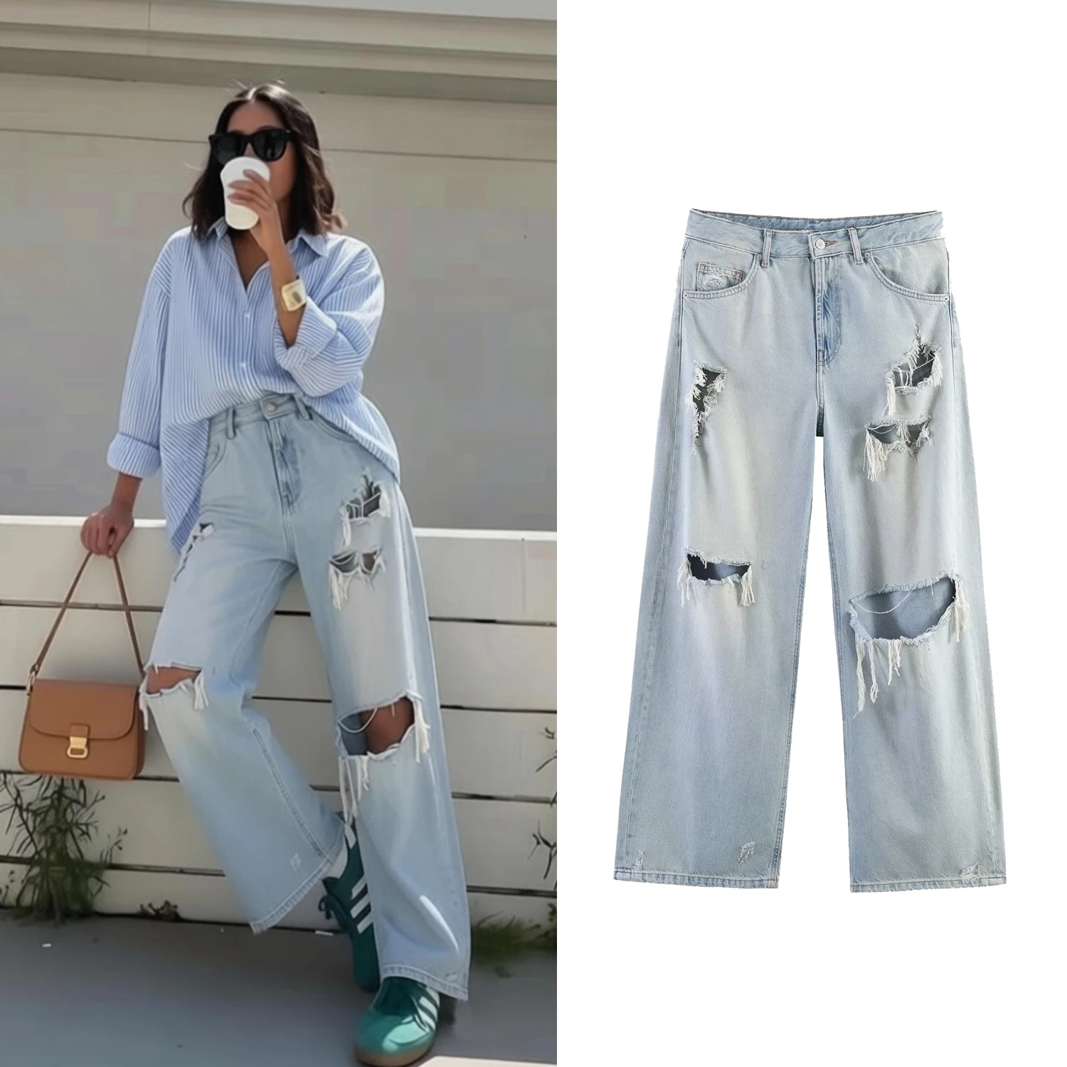 Women Retro Hole-Punched Jeans Pants Spring Summer Female High Waist Loose Slim High-Street Wide-Legged Dragging Pants
Women Retro Hole-Punched Jeans Pants Spring Summer Female High Waist Loose Slim High-Street Wide-Legged Dragging Pants