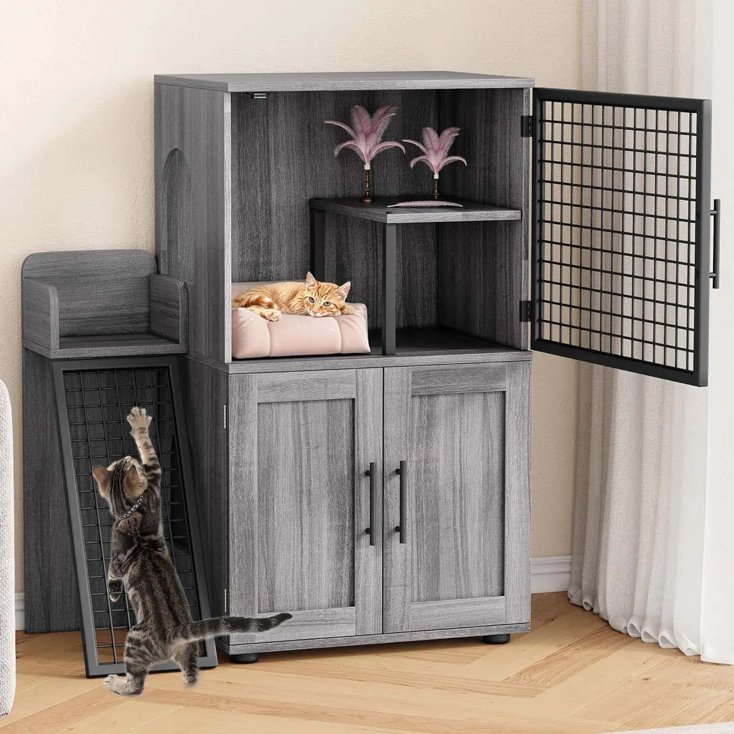 41 Inch Villa Litter Box Enclosure with Sturdy Ladder, Double Layer Cat Litter Box Furniture Hidden with Side Door,, Customized
41 Inch Villa Litter Box Enclosure with Sturdy Ladder, Double Layer Cat Litter Box Furniture Hidden with Side Door,, Customized