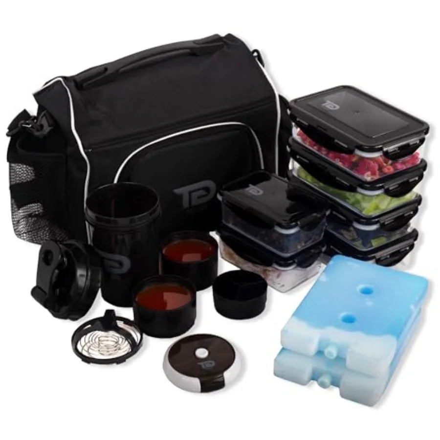Meal Prep Bag Insulated Lunch Meals Bag W/6 Portion Control Containers2 ICE PACKS Shaker Pill Box With an Adjustable shoulder.
Meal Prep Bag Insulated Lunch Meals Bag W/6 Portion Control Containers2 ICE PACKS Shaker Pill Box With an Adjustable shoulder.