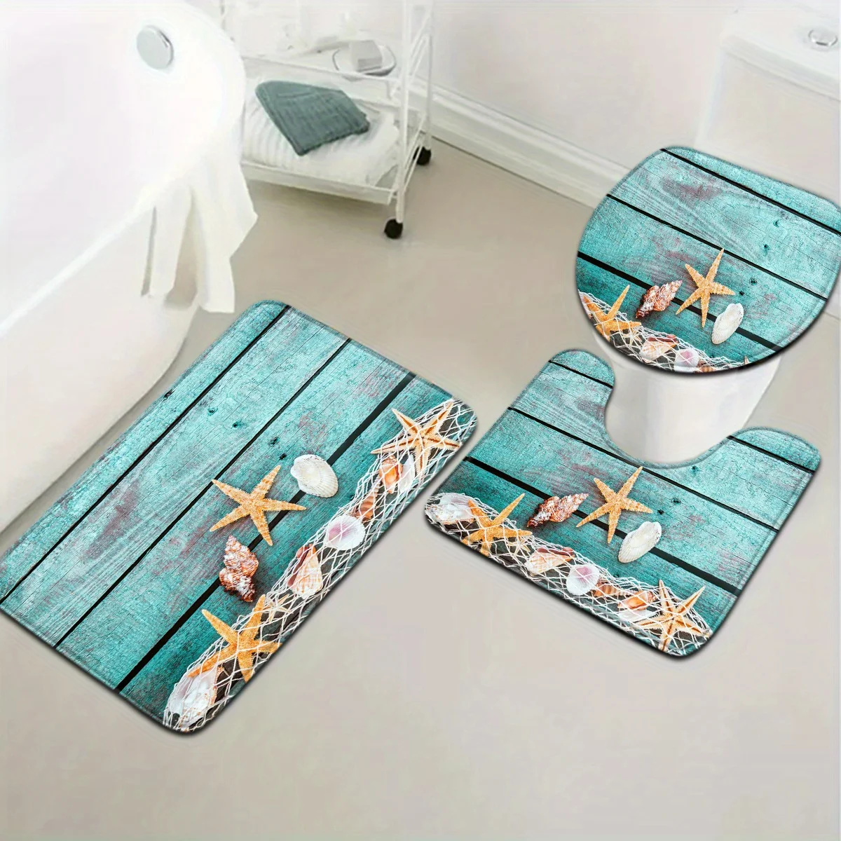 Bathroom floor mat 3-piece set, non-slip mat, seaside style design, suitable for bathroom toilet mat, easy to clean
Bathroom floor mat 3-piece set, non-slip mat, seaside style design, suitable for bathroom toilet mat, easy to clean