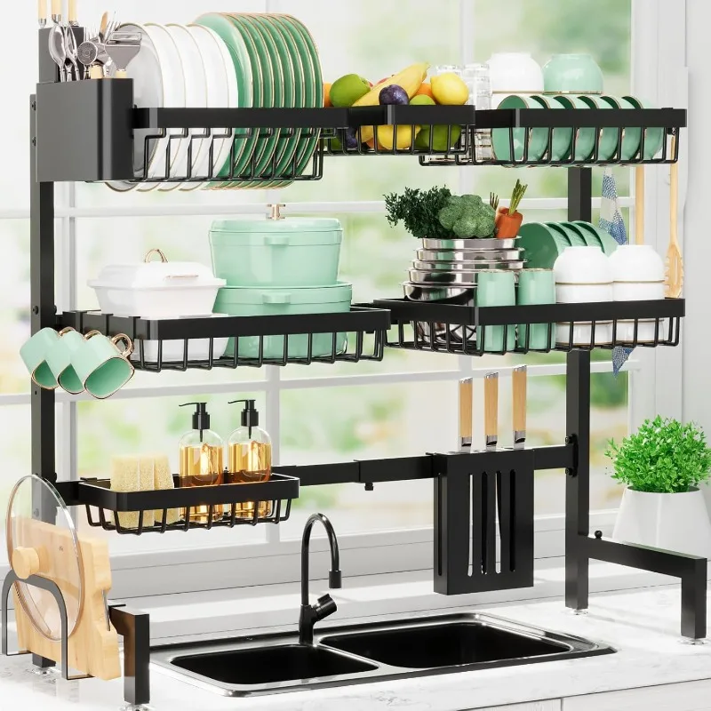 Dish Drying Rack - Over The Sink Dish Drainer Drying Rack with Utensil & Knife Holder, Hooks, Stainless Steel Kitchen
Dish Drying Rack - Over The Sink Dish Drainer Drying Rack with Utensil & Knife Holder, Hooks, Stainless Steel Kitchen