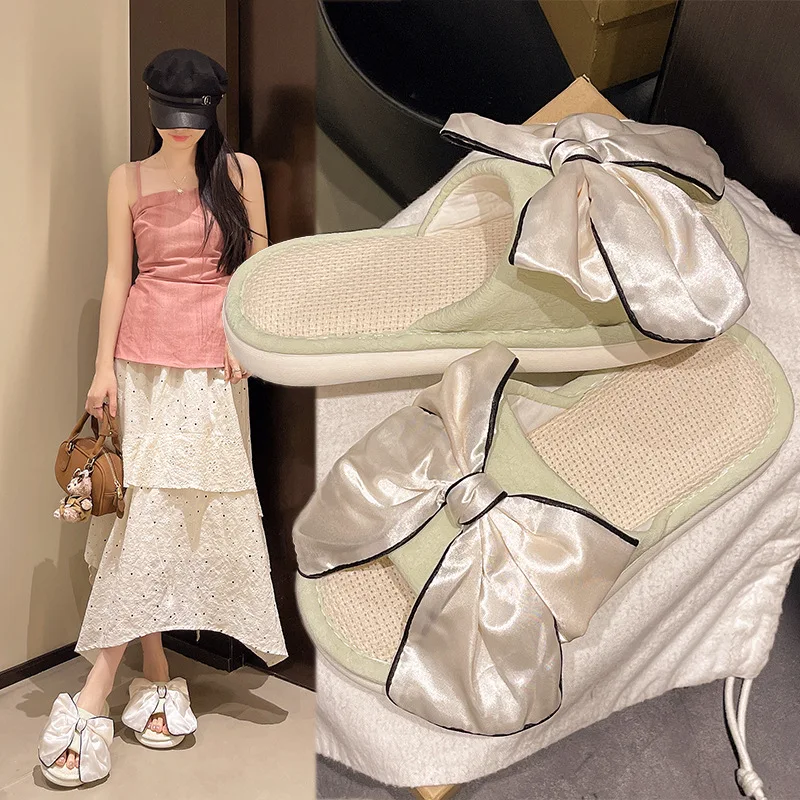 2026 New Summer Bow Decor Satin Linen Slippers Women Soft Sole Non Slip Home Shoes Elegant Casual Outdoor Beach Slides
2026 New Summer Bow Decor Satin Linen Slippers Women Soft Sole Non Slip Home Shoes Elegant Casual Outdoor Beach Slides