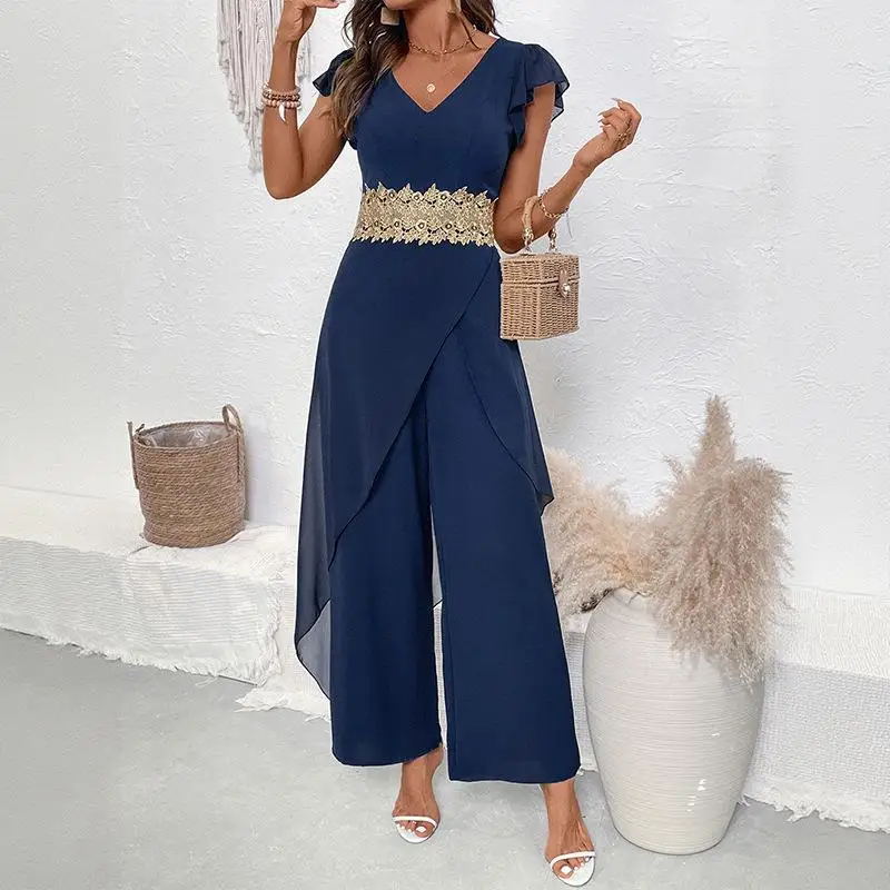 Elegant Lace Splice Casual V-Neck One-Piece Suit High Waist Long Pants Summer 2025 New Independent Station Cross-Border
Elegant Lace Splice Casual V-Neck One-Piece Suit High Waist Long Pants Summer 2025 New Independent Station Cross-Border