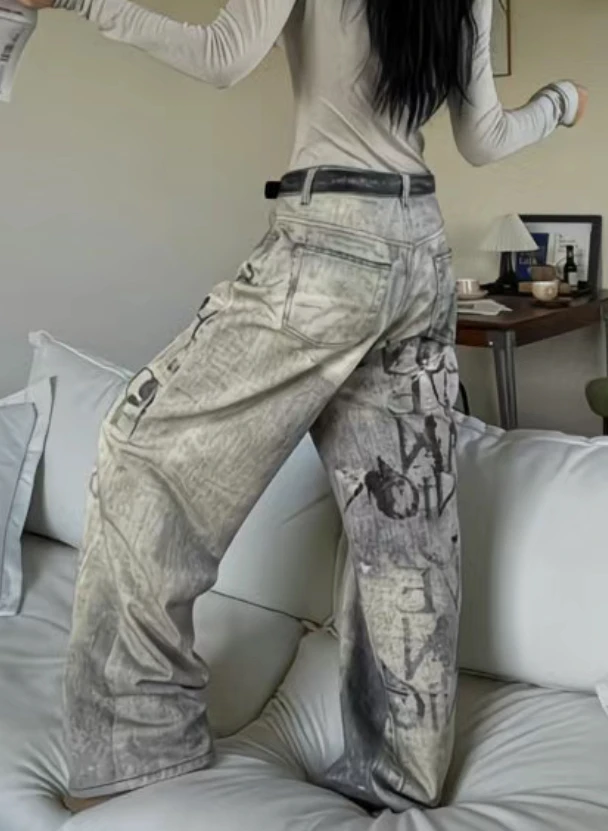 American retro washed printed jeans y2k with gradient numbers and letters pattern ins loose fit slimming leg straight pants
American retro washed printed jeans y2k with gradient numbers and letters pattern ins loose fit slimming leg straight pants