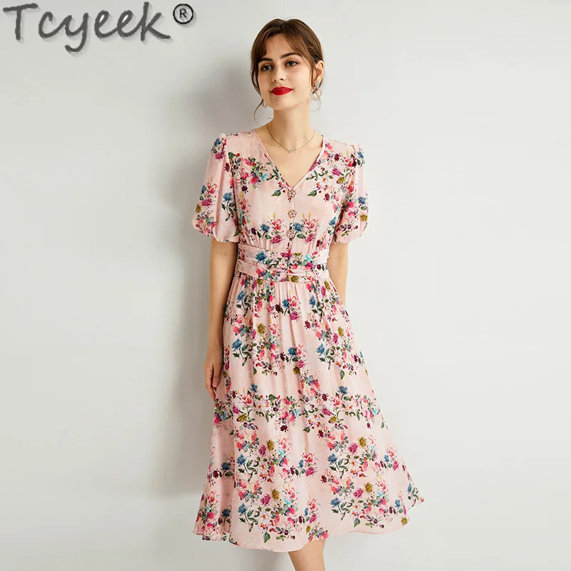 Tcyeek Dress Women 100% Real Mulberry Silk Floral Dresses 2024 Chic and Elegant Woman Dress Spring Summer Clothes Midi Dress
Tcyeek Dress Women 100% Real Mulberry Silk Floral Dresses 2024 Chic and Elegant Woman Dress Spring Summer Clothes Midi Dress