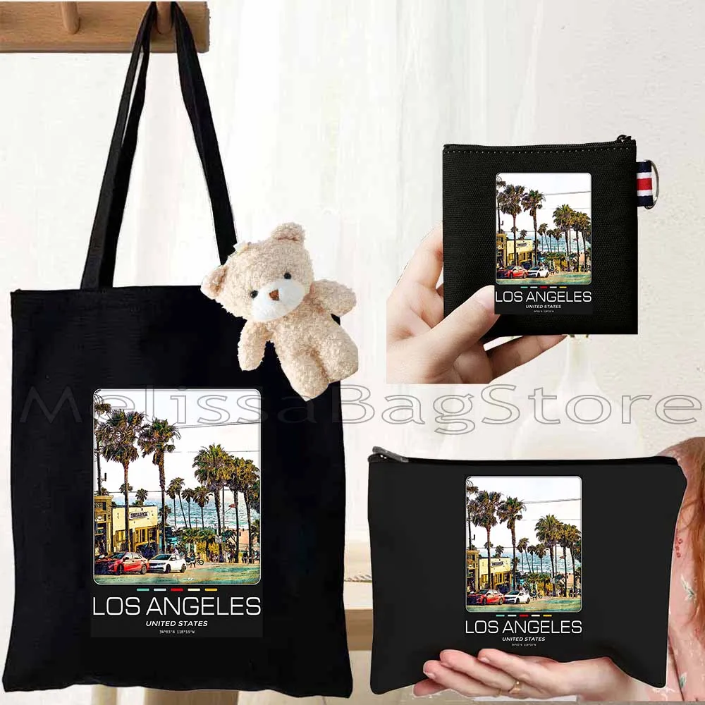 4PCS Cute Gift Set Los Angeles City Black Canvas Tote Bag Handbag with Doll Key Coin Purse Cosmetic Makeup Toilet Bag Case Pouch
4PCS Cute Gift Set Los Angeles City Black Canvas Tote Bag Handbag with Doll Key Coin Purse Cosmetic Makeup Toilet Bag Case Pouch