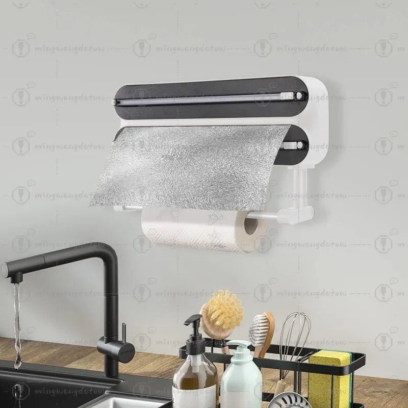 3 in 1 Wall Mounted Cling Film Dispenser Aluminum Foil Cutter with Paper Holder Kitchen Organizer Black for Space Saving Modern
3 in 1 Wall Mounted Cling Film Dispenser Aluminum Foil Cutter with Paper Holder Kitchen Organizer Black for Space Saving Modern