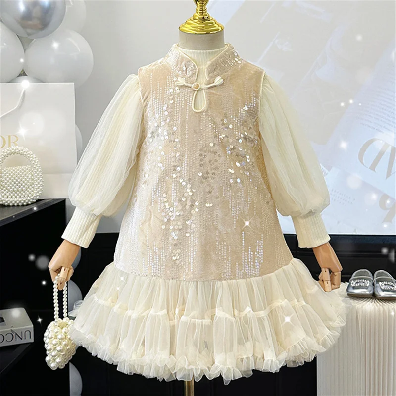 Spring Autumn Girls Dress Sequins Dress+ Long Sleeve Shirt Suit 2piece Kids Chinese Style Princess Dress Children Tutu Vestido
Spring Autumn Girls Dress Sequins Dress+ Long Sleeve Shirt Suit 2piece Kids Chinese Style Princess Dress Children Tutu Vestido