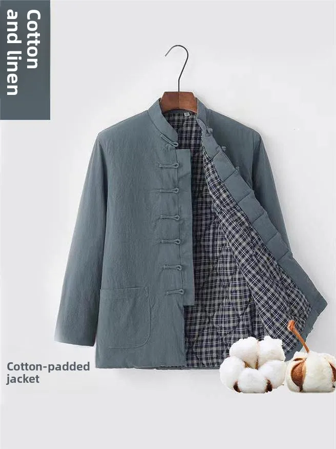 Thiened Winter Cotton Jaet Chinese Sle Loose Casual Men's Coat with Patchwork Cotton Linen Tang Suit Single Button Closure
Thiened Winter Cotton Jaet Chinese Sle Loose Casual Men's Coat with Patchwork Cotton Linen Tang Suit Single Button Closure